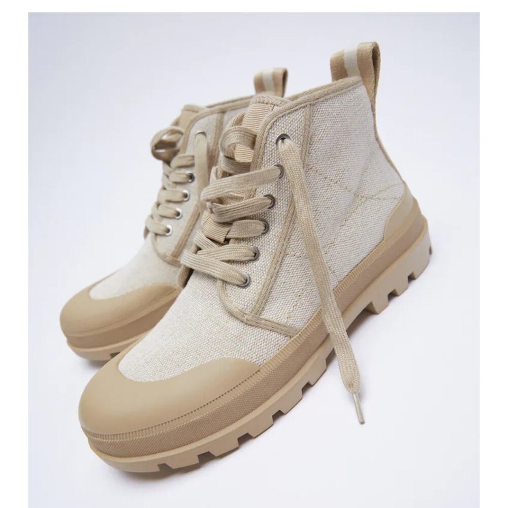 Zara flat  laced fabric ankle boots
